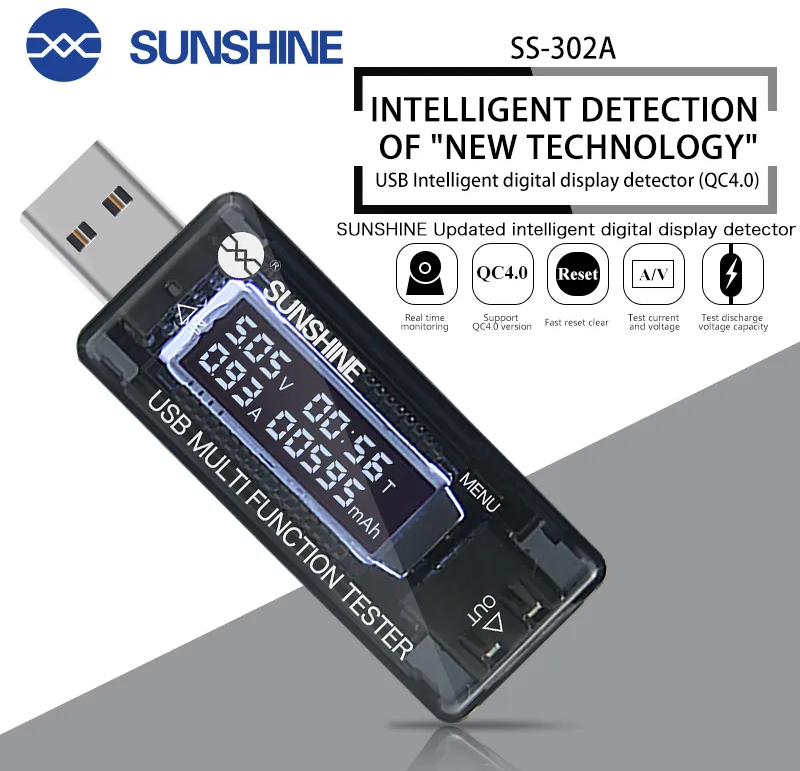 SUNSHINE SS-302A USB Intelligent digital display detector (QC4.0)